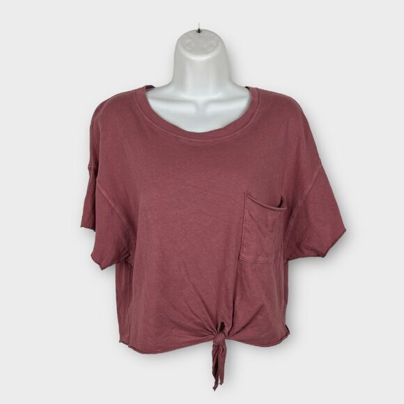 Offline by Aerie Size XS Mauve Pink Cropped Front Tie Tee with pocket - Picture 1 of 5